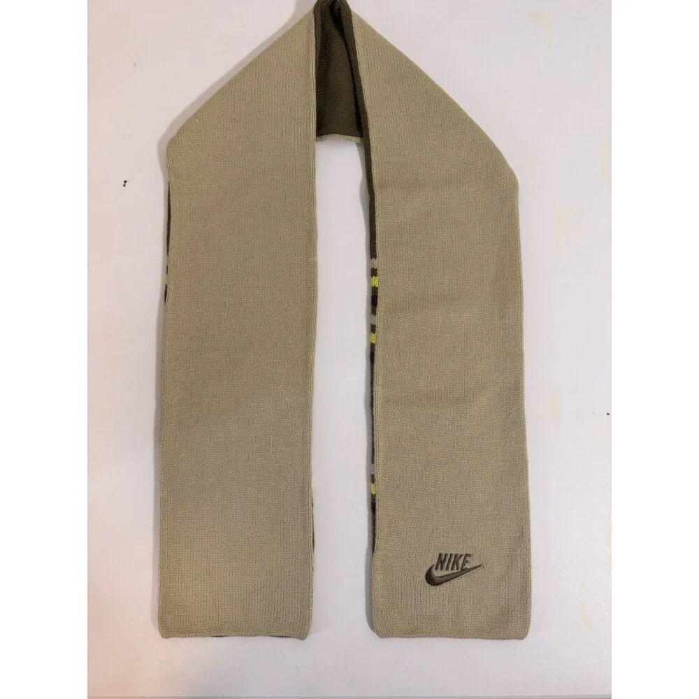Nike Men's Knit Striped Scarf with Logo - Green Beige Yellow Brown